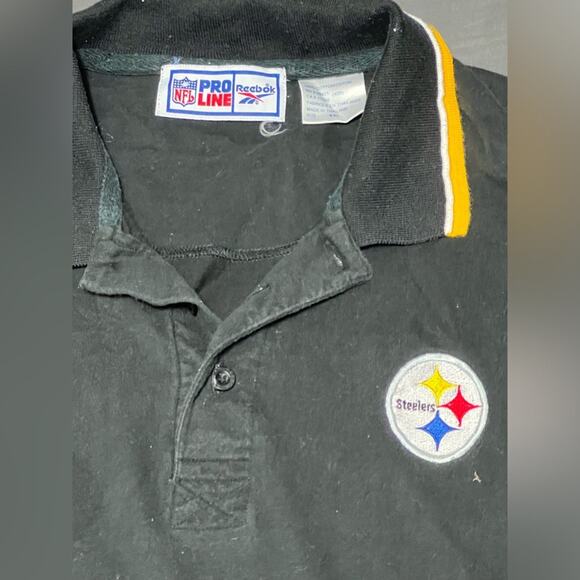 Vintage 90s Reebok Pro Line PITTSBURGH STEELERS Polo Shirt Adult XXL Black Mens - Picture 3 of 5